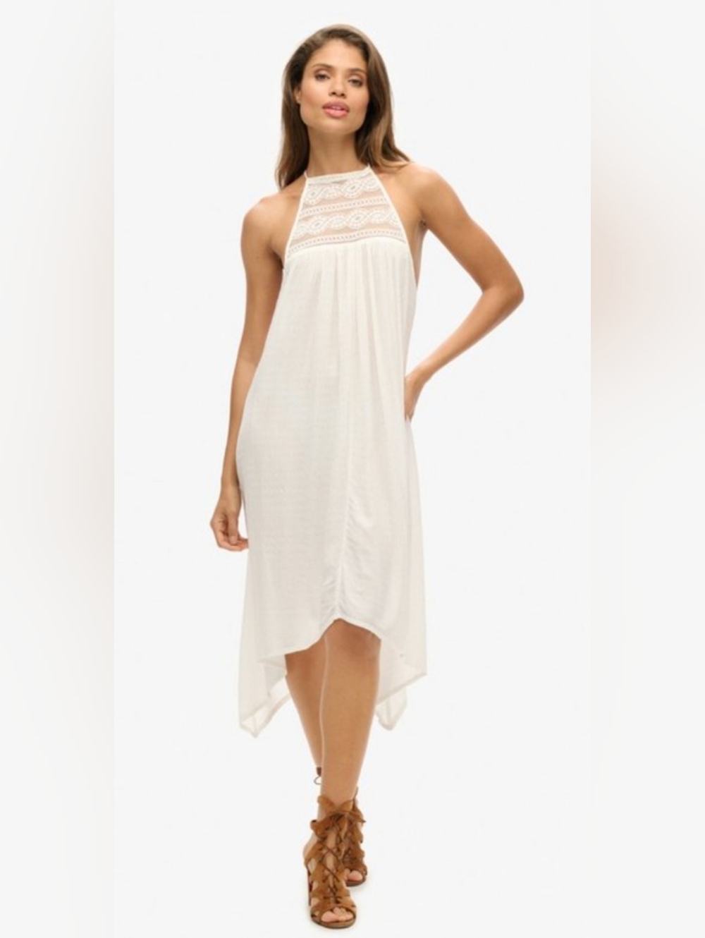 Studio West White Macramé Halter Sheer Beachy Sundress NWT